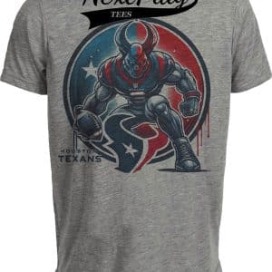Houston Texans Exclusive Retro Football Intimidating Mascot Artwork Heather Gray Sublimated T-Shirt