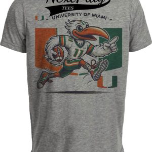 Miami Hurricanes Exclusive Retro Football TD Run Artwork Heather Gray Sublimated T-Shirt