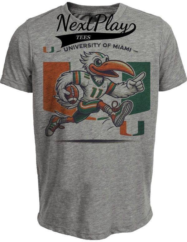Miami Hurricanes Exclusive Retro Football TD Run Artwork Heather Gray Sublimated T-Shirt