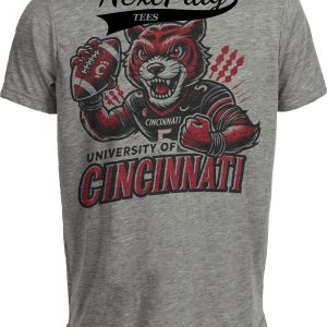 Cincinnati Bearcats Exclusive Retro Football Artwork Heather Gray Sublimated T-Shirt