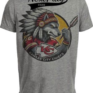 Kansas City Chiefs Exclusive Retro Football Circle Artwork Heather Gray Sublimated T-Shirt