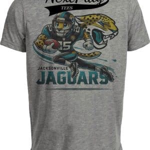 Jacksonville Jaguars Exclusive Retro Football Running Mascot Artwork Heather Gray Sublimated T-Shirt