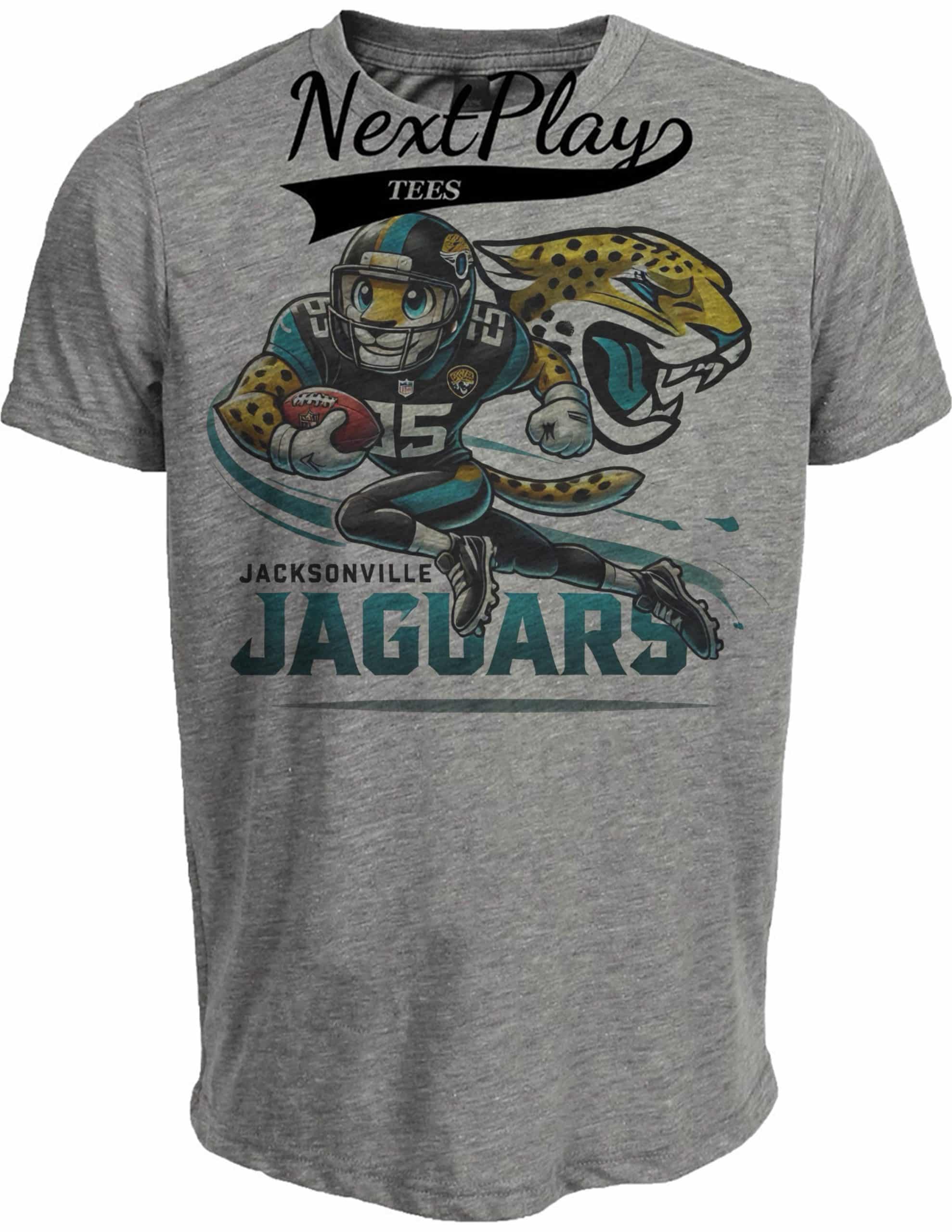 Jacksonville Jaguars Exclusive Retro Football Running Mascot Artwork Heather Gray Sublimated T-Shirt