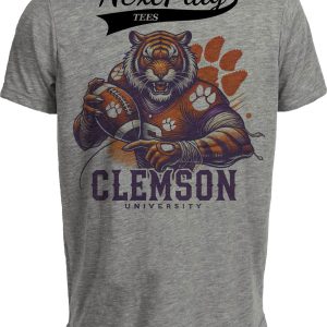 Clemson Tigers Exclusive Retro Football Classic Artwork Heather Gray Sublimated T-Shirt