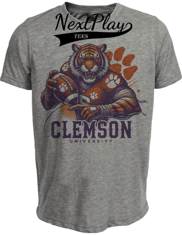Clemson Tigers Exclusive Retro Football Classic Artwork Heather Gray Sublimated T-Shirt