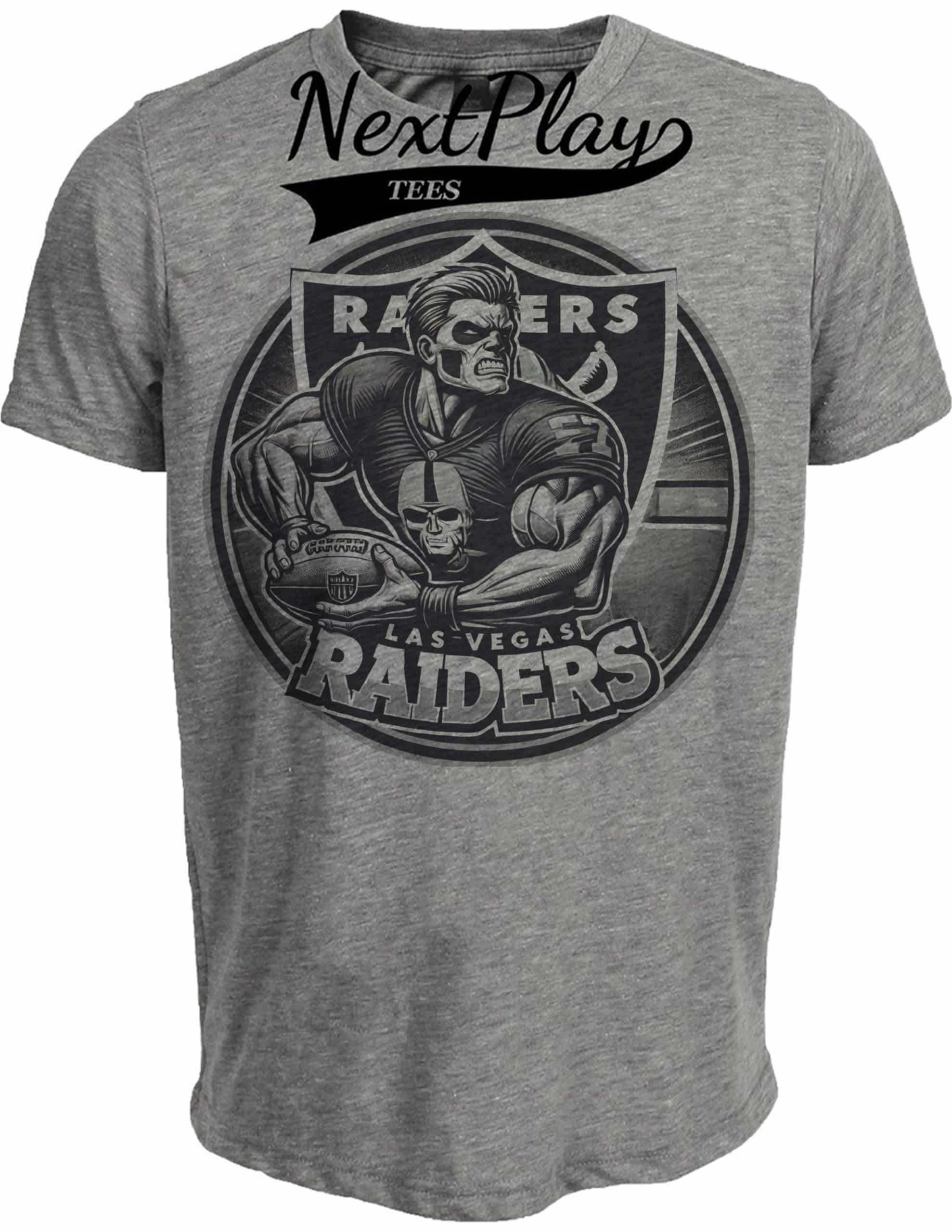 Las Vegas Raiders Exclusive Retro Mascot Football Circle Artwork Heather Gray Sublimated T-Shirt
