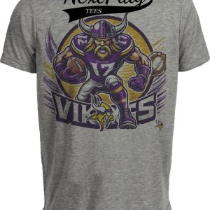 Minnesota Vikings Exclusive Retro Mascot Football Circle Artwork Heather Gray Sublimated T-Shirt
