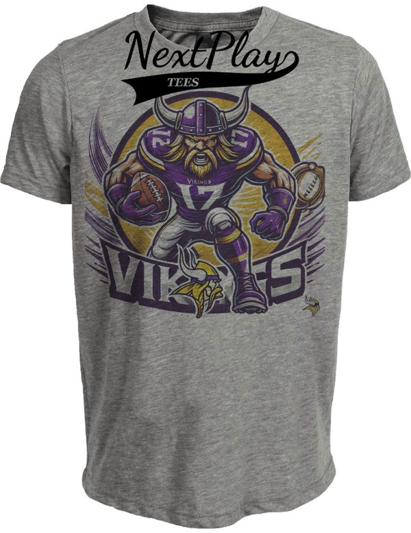 Minnesota Vikings Exclusive Retro Mascot Football Circle Artwork Heather Gray Sublimated T-Shirt