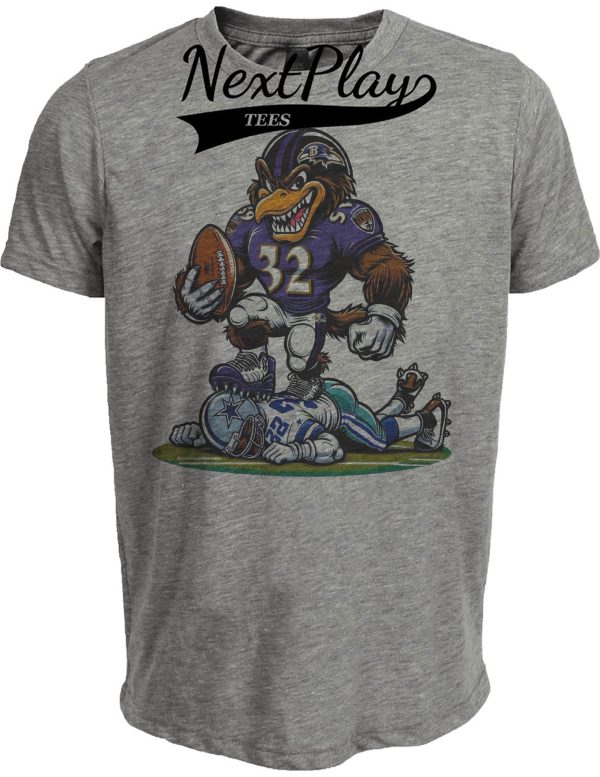 Baltimore Ravens vs. Dallas Cowboys Exclusive Retro Rivalries Football Mascot Artwork Heather Gray Sublimated T-Shirt