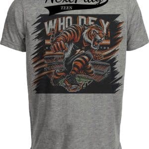 Cincinnati Bengals Exclusive Retro Football Who Dey Stripes Artwork Heather Gray Sublimated T-Shirt