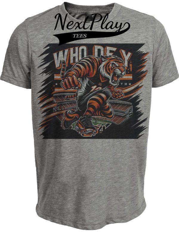 Cincinnati Bengals Exclusive Retro Football Who Dey Stripes Artwork Heather Gray Sublimated T-Shirt