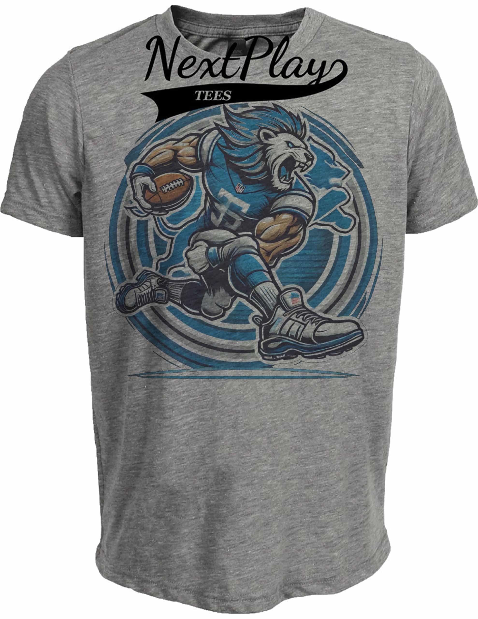 Detroit Lions Exclusive Retro Football Circle Artwork Heather Gray Sublimated T-Shirt