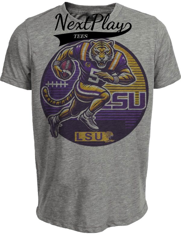 LSU Tigers Exclusive Retro Football Circle Artwork Heather Gray Sublimated T-Shirt