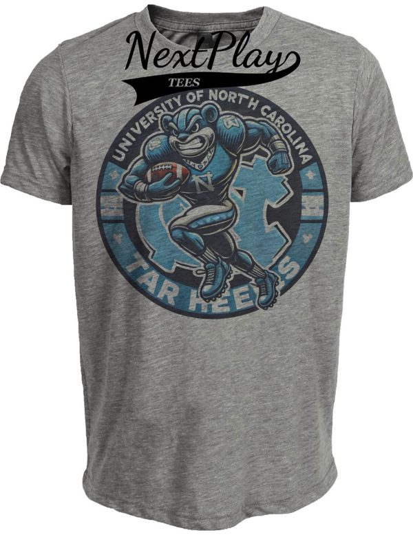 North Carolina Tar Heels Exclusive Retro Football Circle Artwork Heather Gray Sublimated T-Shirt