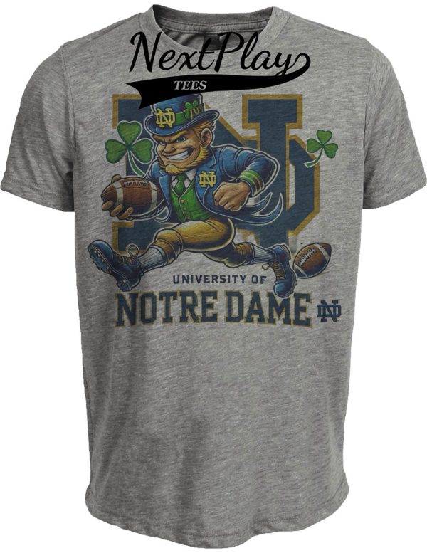 Notre Dame Fighting Irish Exclusive Retro Football TD Run Artwork Heather Gray Sublimated T-Shirt