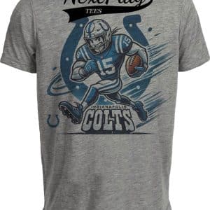 Indianapolis Colts Exclusive Retro Football Running Mascot Artwork Heather Gray Sublimated T-Shirt