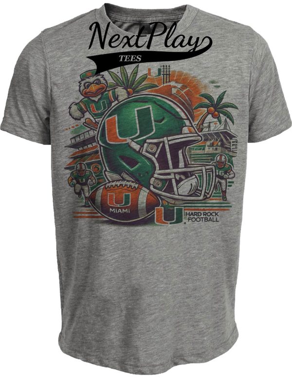 Miami Hurricanes Exclusive Retro Football Classic Artwork Heather Gray Sublimated T-Shirt