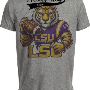 LSU Tigers Exclusive Retro Football Geaux Artwork Heather Gray Sublimated T-Shirt