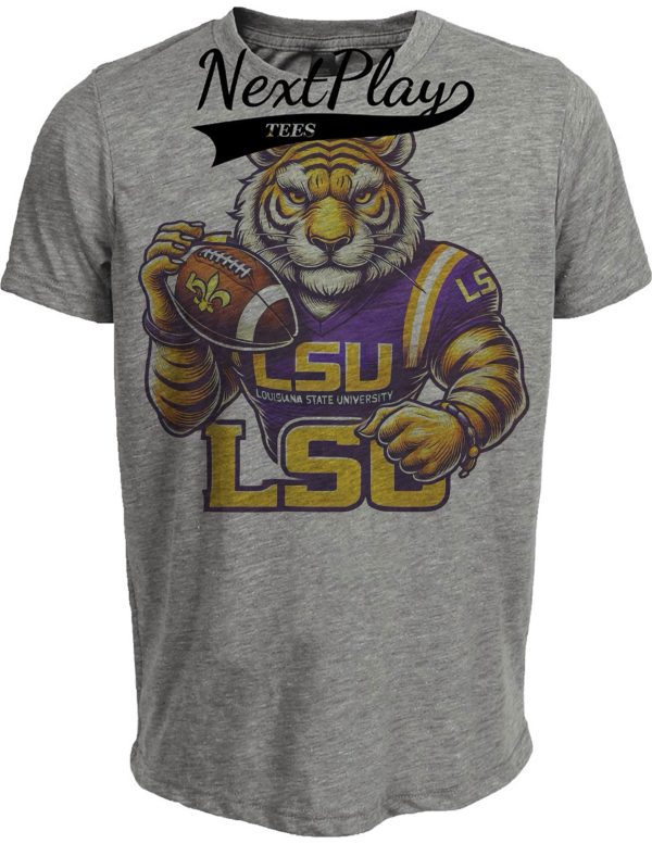LSU Tigers Exclusive Retro Football Geaux Artwork Heather Gray Sublimated T-Shirt