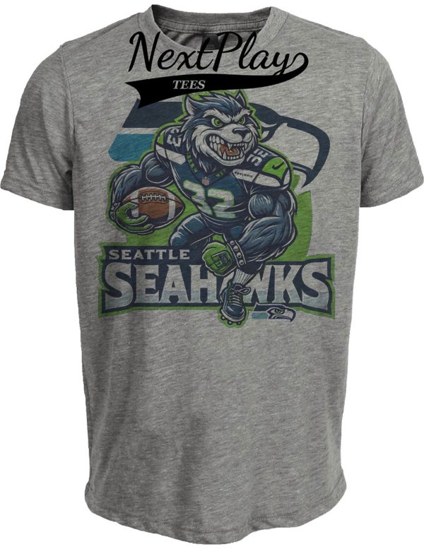 Seattle Seahawks Exclusive Retro Football Blitz Artwork Heather Gray Sublimated T-Shirt