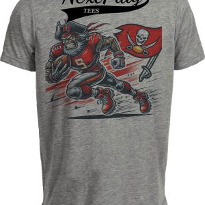 Tampa Bay Buccaneers Exclusive Retro Football Running Mascot Artwork Heather Gray Sublimated T-Shirt