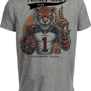 Cincinnati Bengals Exclusive Retro Football Who Dey Chase #1 Artwork Heather Gray Sublimated T-Shirt