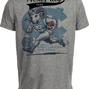 North Carolina Tar Heels Exclusive Retro Football Running Mascot Artwork Heather Gray Sublimated T-Shirt