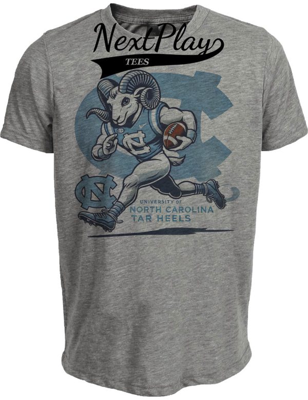 North Carolina Tar Heels Exclusive Retro Football Running Mascot Artwork Heather Gray Sublimated T-Shirt