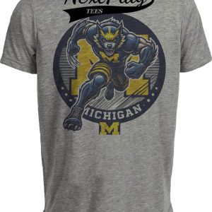 Michigan Wolverines Exclusive Retro Football Circle Artwork Heather Gray Sublimated T-Shirt