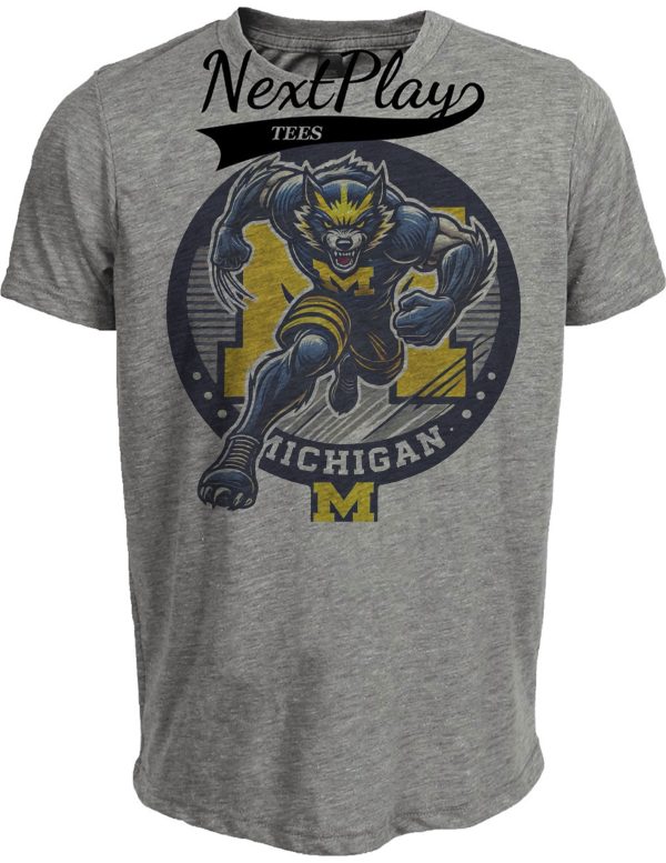 Michigan Wolverines Exclusive Retro Football Circle Artwork Heather Gray Sublimated T-Shirt