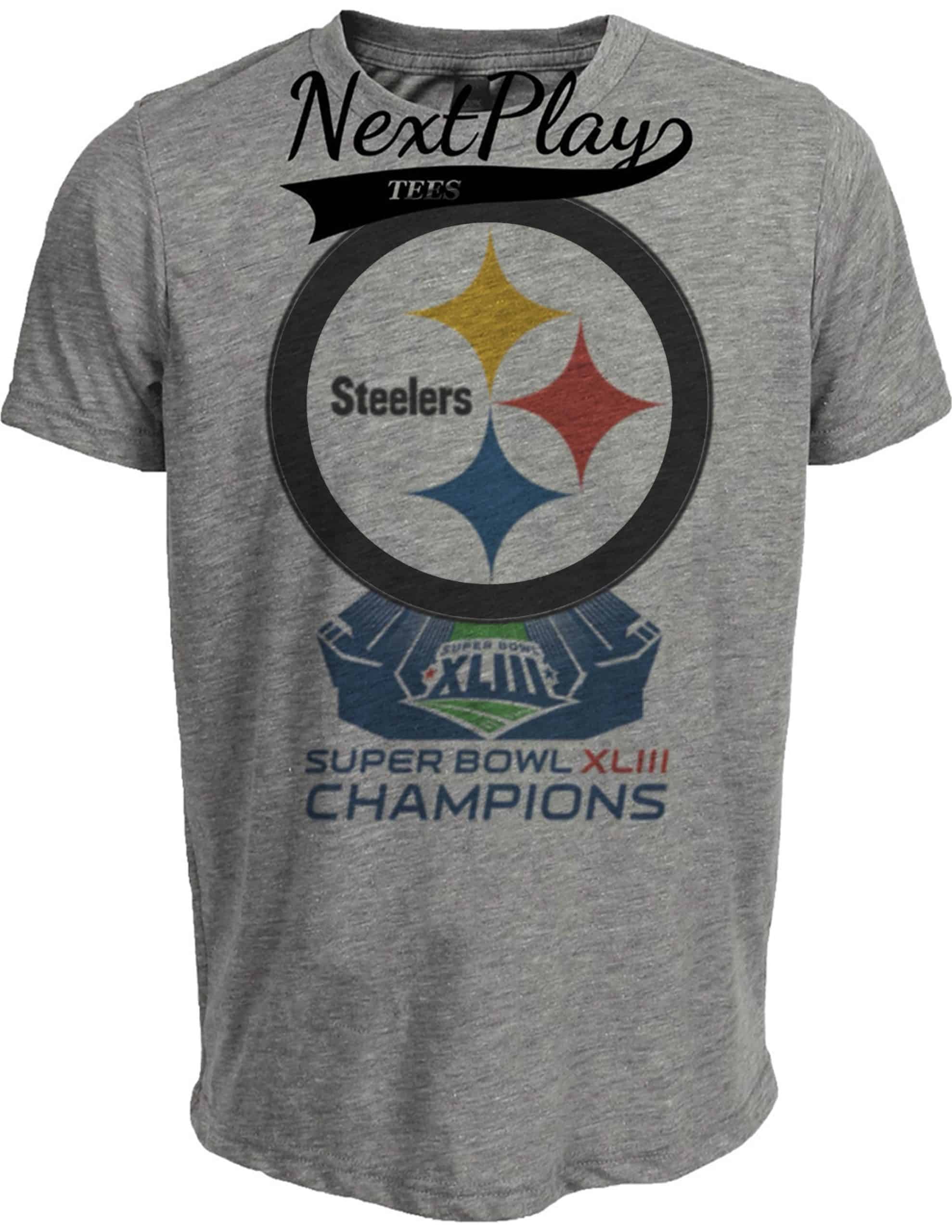 Pittsburgh Steelers Retro Football Super Bowl Champs Artwork Heather Gray Sublimated T-Shirt