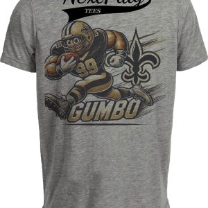 New Orleans Saints Exclusive Retro Football Running Gumbo Mascot Artwork Heather Gray Sublimated T-Shirt