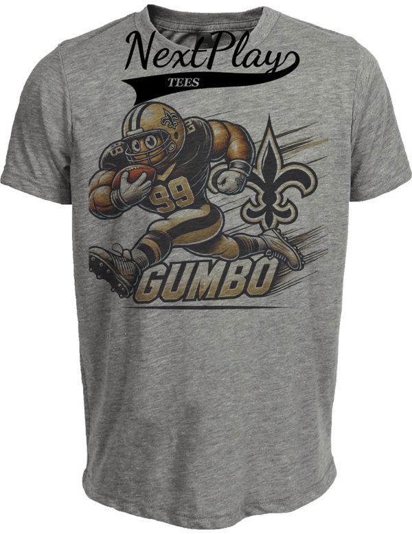 New Orleans Saints Exclusive Retro Football Running Gumbo Mascot Artwork Heather Gray Sublimated T-Shirt