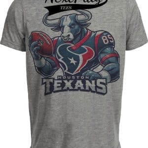Houston Texans Exclusive Retro Football Toro Mascot Artwork Heather Gray Sublimated T-Shirt