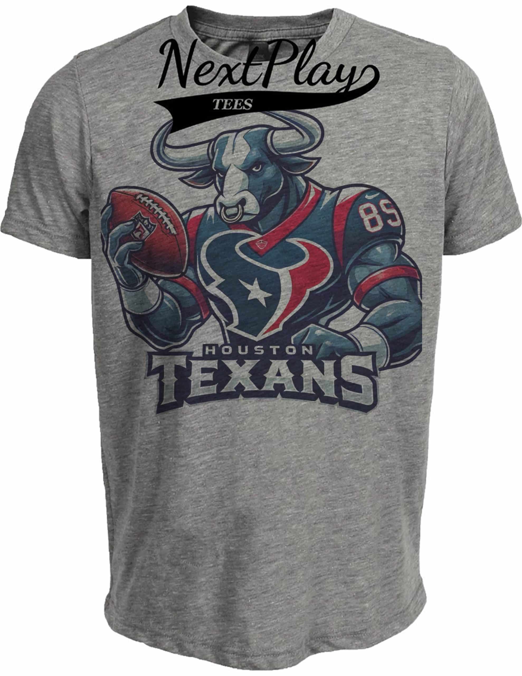 Houston Texans Exclusive Retro Football Toro Mascot Artwork Heather Gray Sublimated T-Shirt