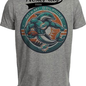 Miami Dolphins Exclusive Retro Throwback Football Circle Artwork Heather Gray Sublimated T-Shirt