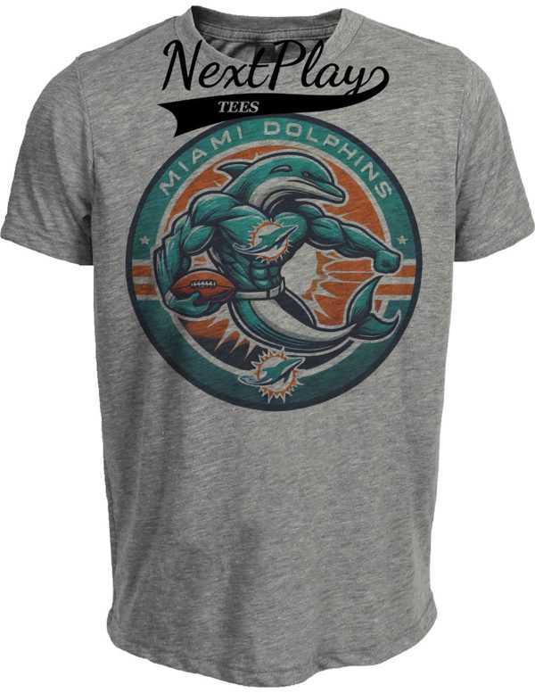 Miami Dolphins Exclusive Retro Throwback Football Circle Artwork Heather Gray Sublimated T-Shirt