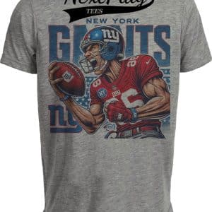 New York Giants Exclusive Retro Football Touchdown Artwork Heather Gray Sublimated T-Shirt