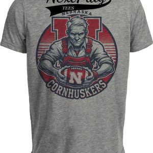 Nebraska Cornhuskers Exclusive Retro Football Circle Throwback Artwork Heather Gray Sublimated T-Shirt