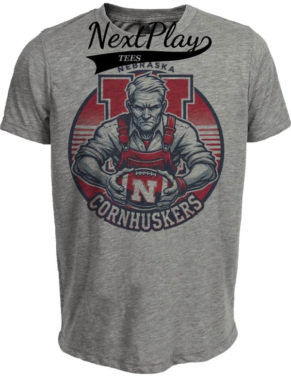 Nebraska Cornhuskers Exclusive Retro Football Circle Throwback Artwork Heather Gray Sublimated T-Shirt