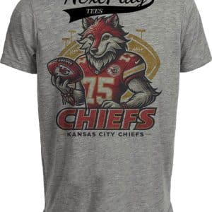 Kansas City Chiefs Exclusive Retro Football K.C. Wolf Artwork Heather Gray Sublimated T-Shirt