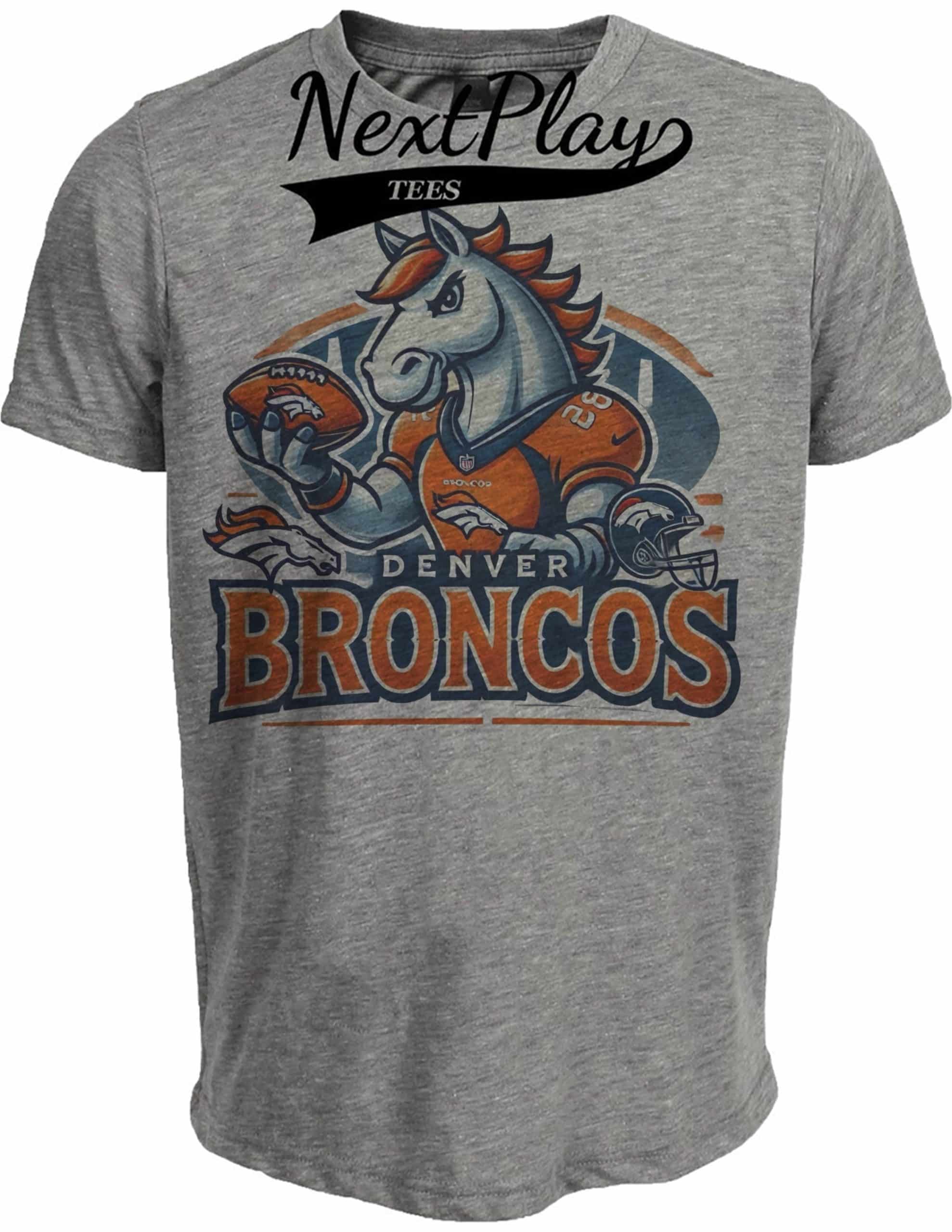 Denver Broncos Exclusive Retro Football Miles Artwork Heather Gray Sublimated T-Shirt