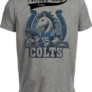 Indianapolis Colts Exclusive Retro Football Blue Mascot Artwork Heather Gray Sublimated T-Shirt