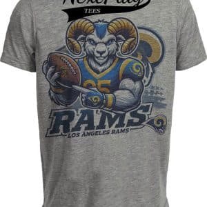 Los Angeles Rams Exclusive Retro Football Rampage Mascot Artwork Heather Gray Sublimated T-Shirt