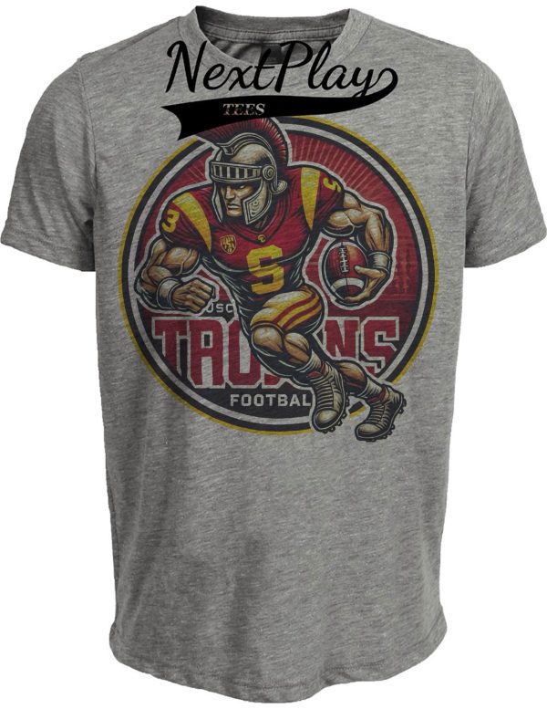 USC Trojans Exclusive Retro Football Circle Artwork Heather Gray Sublimated T-Shirt