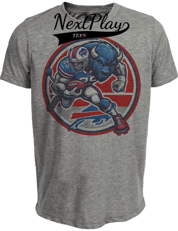 Buffalo Bills Exclusive Retro Throwback Football Circle Artwork Heather Gray Sublimated T-Shirt