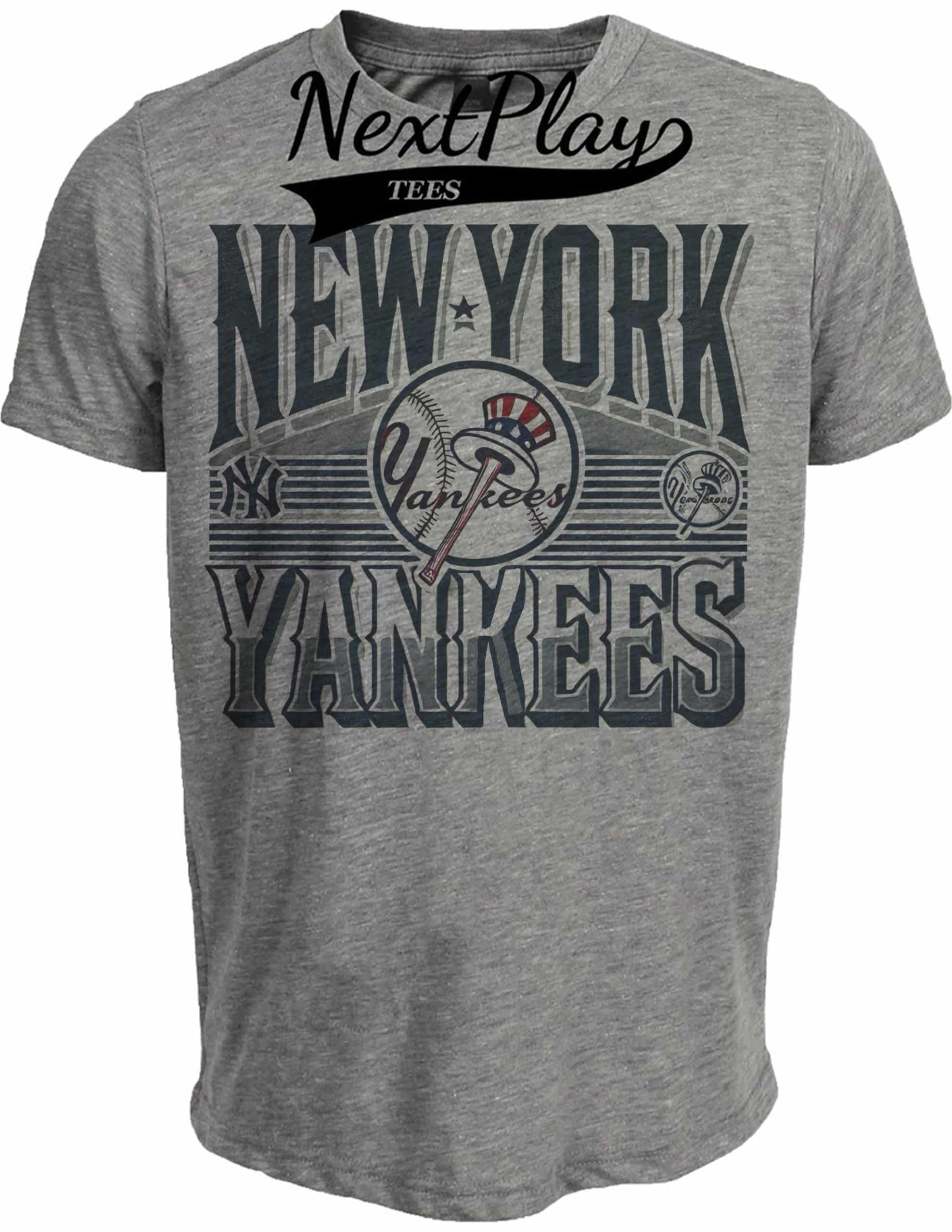 New York Yankees Exclusive Retro Baseball Team Artwork Heather Gray Sublimated T-Shirt