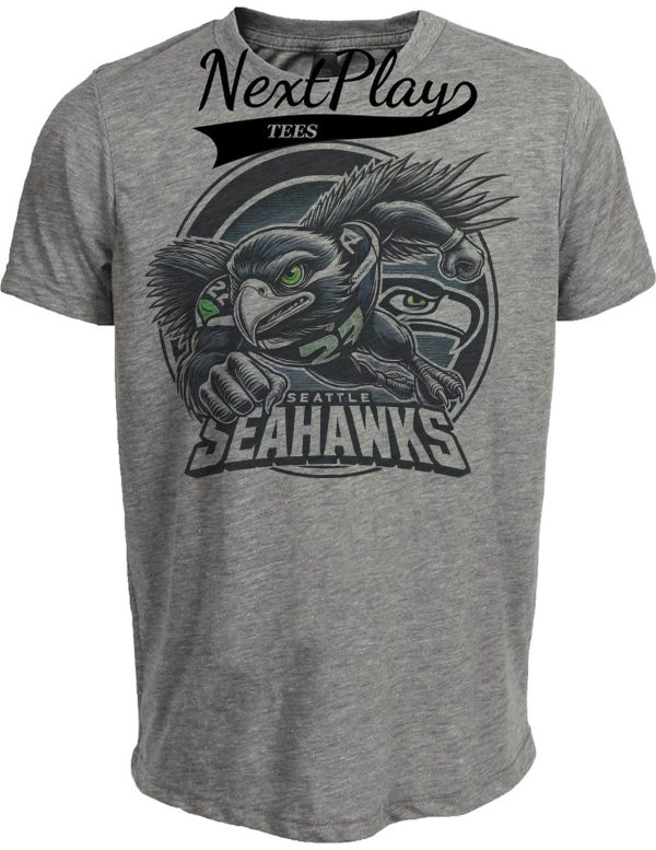 Seattle Seahawks Exclusive Retro Football Circle Mascot Artwork Heather Gray Sublimated T-Shirt