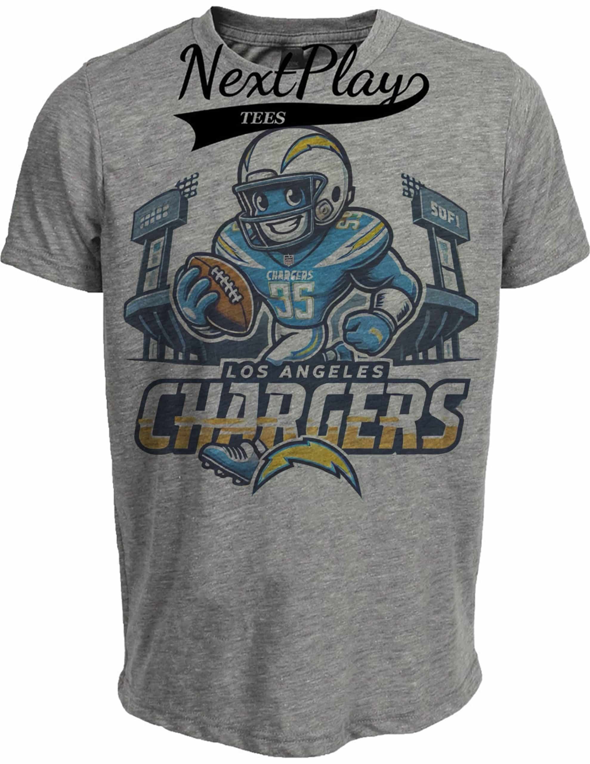 Los Angeles Chargers Exclusive Retro Football Boltman Artwork Heather Gray Sublimated T-Shirt