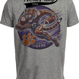 Clemson Tigers Exclusive Retro Football Circle Artwork Heather Gray Sublimated T-Shirt